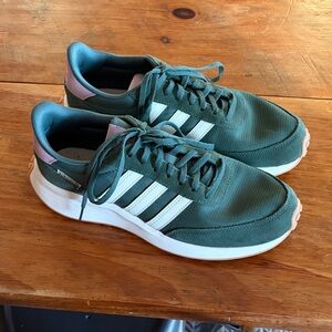 Adidas Green and White Sneakers w/ Pink Accents